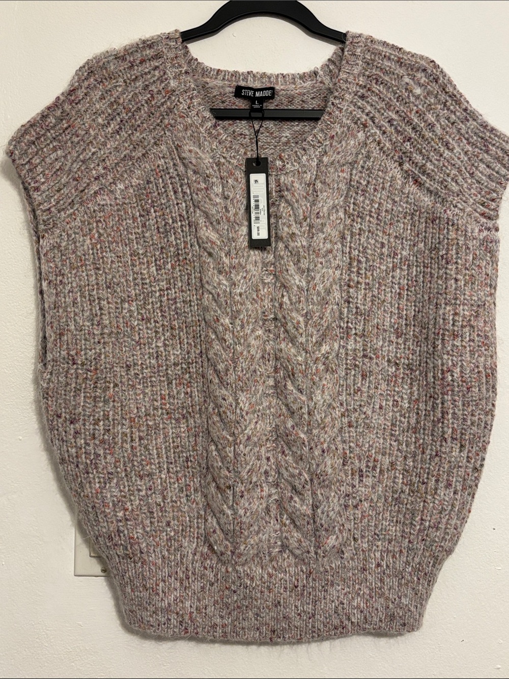 Steve Madden Blush Heather Cable Knit Short Sleeve Sweater Vest